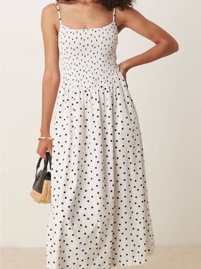 Abercrombie & Fitch White Smocked Dress with Black Polka Dots